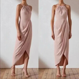 Shona Joy Core High Neck Ruched Midi Dress in Ballet Pink